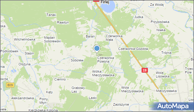 mapa Czerwonka Poleśna, Czerwonka Poleśna na mapie Targeo